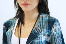 dare blue plaid jacket close up